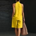 thumbnail image 6 of Linen Short Sets for Women 2 Piece Outfits V Neck Halter Tank Tops Knee Length Bermuda Shorts Beach Loungewear Set,Yellow XL, 6 of 7