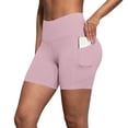 thumbnail image 3 of AKOEE High Waist Leggings for Women Shorts Workout Biker Yoga Tight Shorts with Pockets Stretch Gym Clothes (L, Pink), 3 of 8