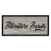 Stupell Industries Adventure Awaits Rustic Vintage Typography Grain Pattern Graphic Art Black Framed Art Print Wall Art, Design by Yass Naffas Designs