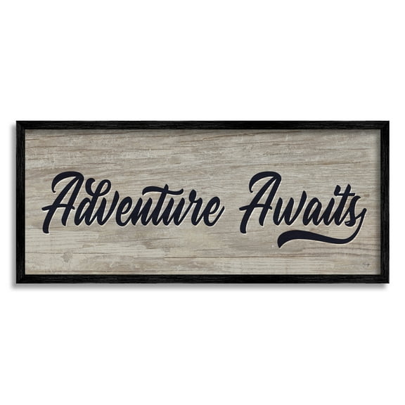 Stupell Industries Adventure Awaits Rustic Vintage Typography Grain Pattern Graphic Art Black Framed Art Print Wall Art, Design by Yass Naffas Designs