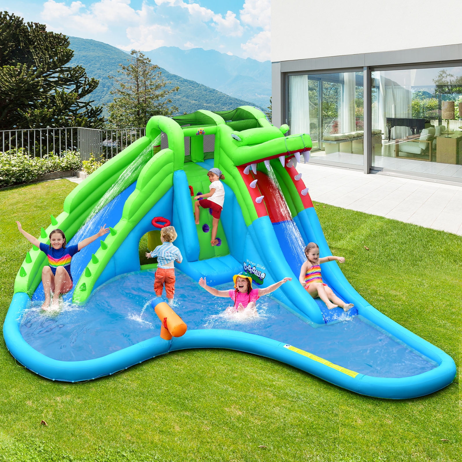 Infans Inflatable Crocodile Style Water Slide Upgraded Kids Bounce Castle w/780W Blower