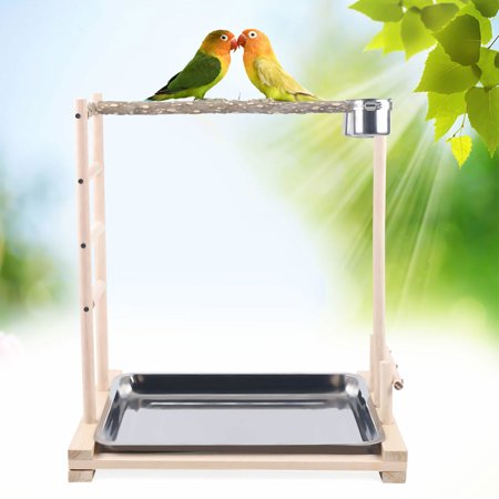 Miumaeov Wooden Perches Bird Stand Large Parrot Perch Playstand with Steel Tray Food Cup Game Playing Stick Frame Pet Bird Training Tree Toy for Pets
