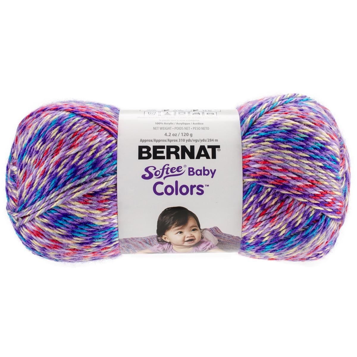 Bernat Acrylic Softee Baby Colors Yarn (120g / 4.25 oz), Pink Rainbow