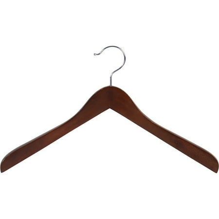 Concave Wooden Top Hanger with Walnut Finish, (Box of 12) Curved 1 Inch Thick Coat Hangers w/ Chrome Swivel Hook for Jackets, Fine Shirts, or Coats by International Hanger