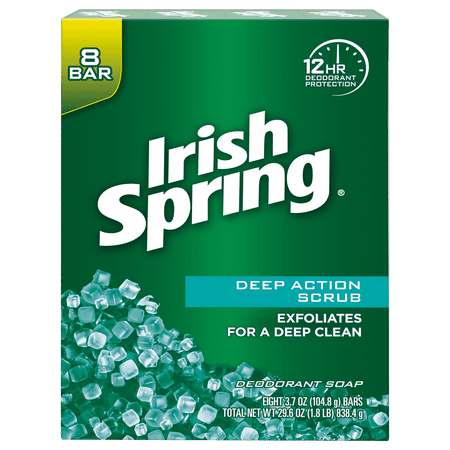 Irish Spring Deep Action Scrub, Exfoliating Bar Soap, 3.7 Ounce, 8 Bar (Best Exfoliating Soap Bar)