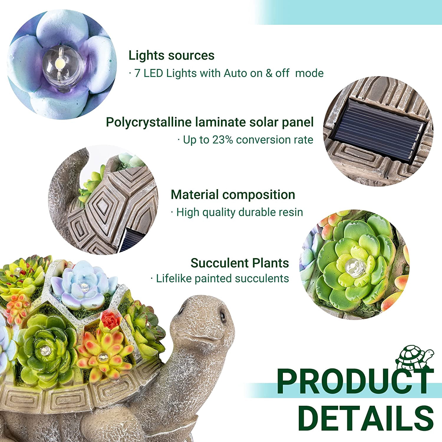 SQHQ Solar Garden Statues Turtle Figurine Lights for Outside, Yard Decorations Outdoor, Garden Decor Unique Birthday Housewarming Gifts for Mom, Women for Mothers Day