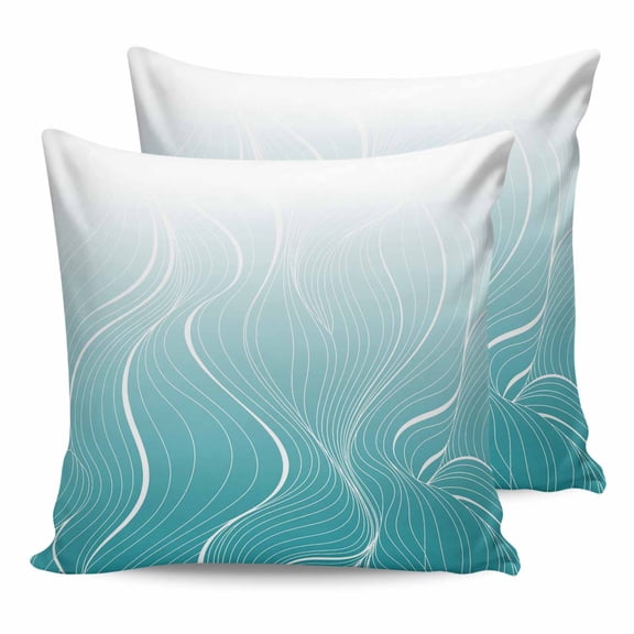 Outdoor Waterproof Throw Pillow Covers Set of 2 Ombre Turquoise Stripes Decorative Pillowcases Square Outdoor Pillows Cushion Case 18x18 Inch Striped Lines Waves Patio Pillows for Couch Sofa Bed