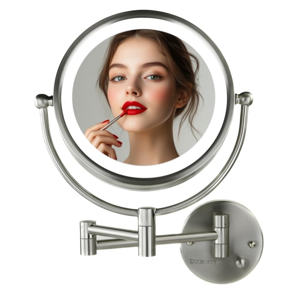OVENTE 9" Lighted Wall Mount Makeup Mirror with 1X/7X Magnification, Double Sided Magnifying Vanity Mirror, LED Glow Light, 360° Swivel Design, Ex