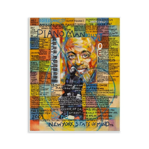 Stupell Industries Billy Joel Collage People Drawing Unframed Art Print Wall Art, 11 x 14