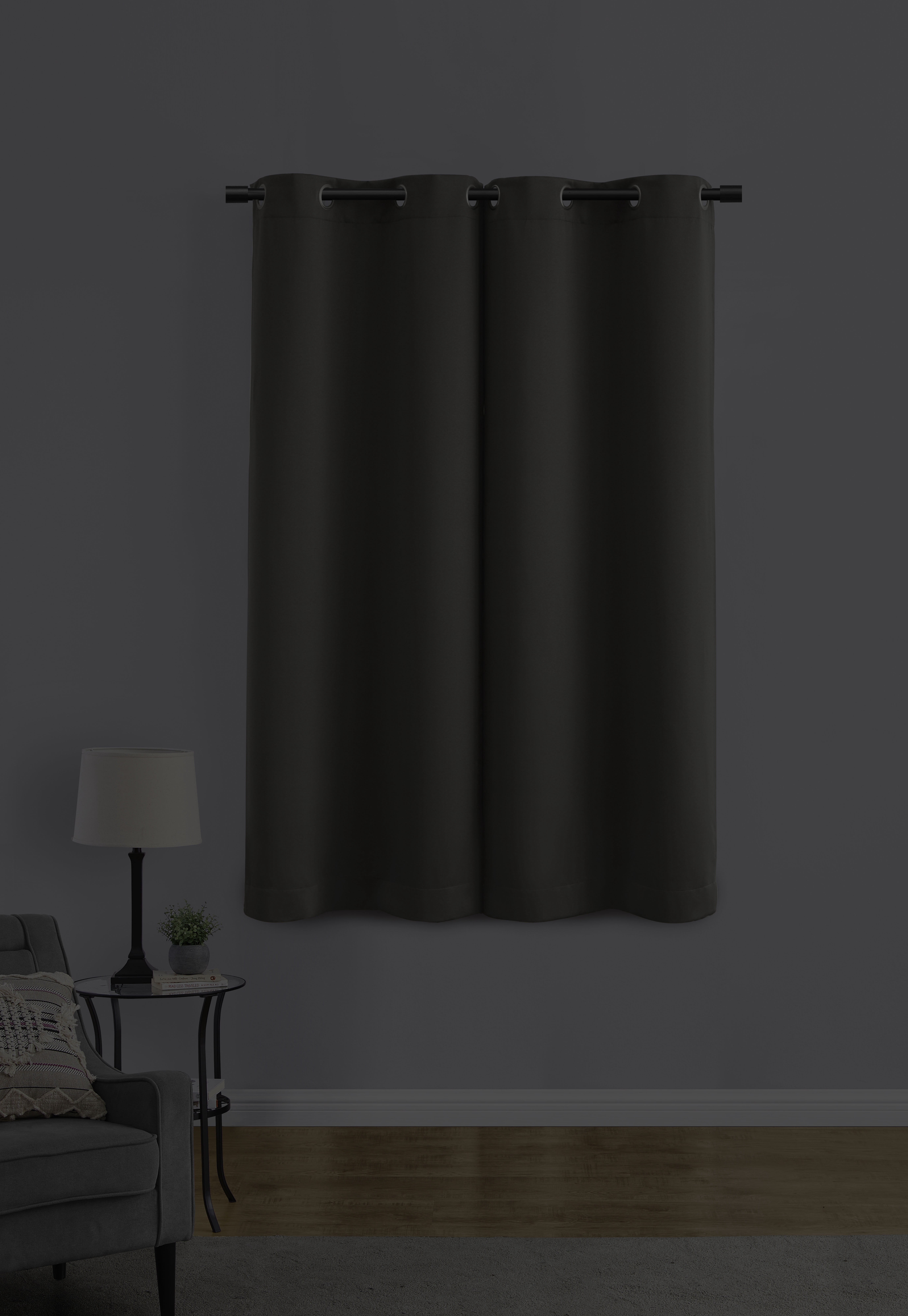 Mainstays Room Darkening Grommet Curtain Panel Pair, Set of 2, Gray, 30"W x 63"L