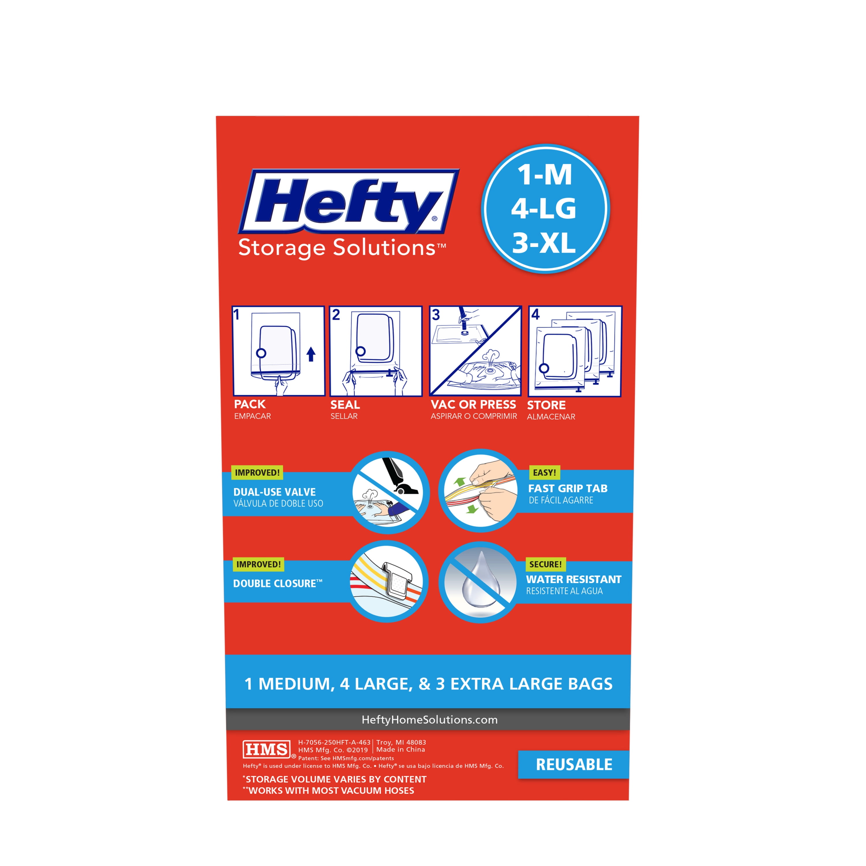Hefty Shrink-Pak - 3 Jumbo Vacuum Storage Bags for Under Bed Storage,  Clothing, Pillows, Towels, or Blankets