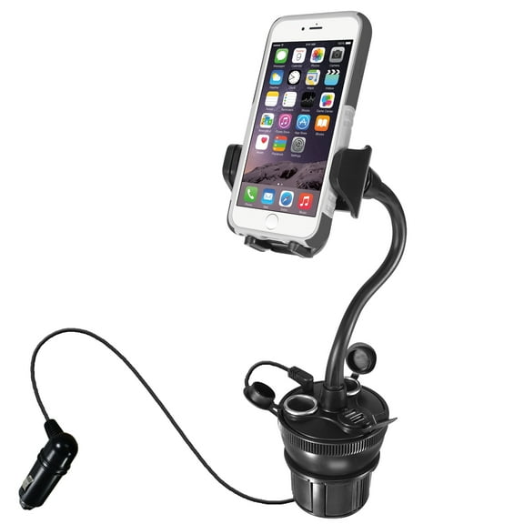 Macally MCUPPOWER Cup Holder Charging Tablet Mount, iPad Cup Holder Car Mount - Flexible Gooseneck iPad Car Powered Mount - Tablet Holder for Truck, Car, and Vehicle - for Pro / Air / mini
