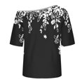 thumbnail image 6 of JTZGDY Womens Cotton Oversized Tshirts Funny Stars Printed Summer Boat Neck Off Shoulder Short Sleeve Basic Tunic Tees Tops Loose Fit Streetwear Clothes Multicolor M, 6 of 7