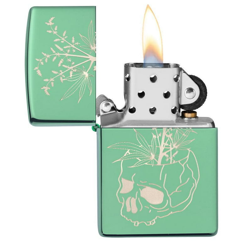 Zippo Botanical Skull Design High Polish Green Pocket
