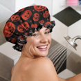 thumbnail image 5 of Shower Caps,Halloween Red Pumpkins Pattern Waterproof Shower Cap for Women 4 Pieces,Double Reusable Hair Cover for Shower PEVA Elastic Stretch Hem, 5 of 7