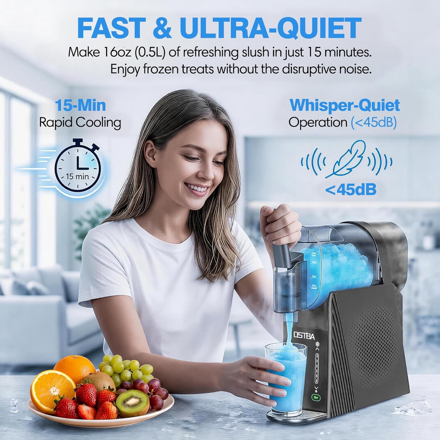 OSTBA Slushie Machine for Home, 88oz Slushy Maker, No Ice Needed Frozen Drink Machine with One-Touch Operation, 6 Preset Programs & Self-Clean Function for Margarita, Smoothie & Frozen Cocktails