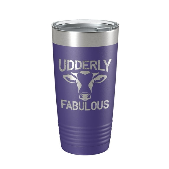 Udderly Fabulous Tumbler Cow Travel Mug Gift Insulated Laser Engraved Coffee Cup Utterly Dairy Farmer 20 oz Purple