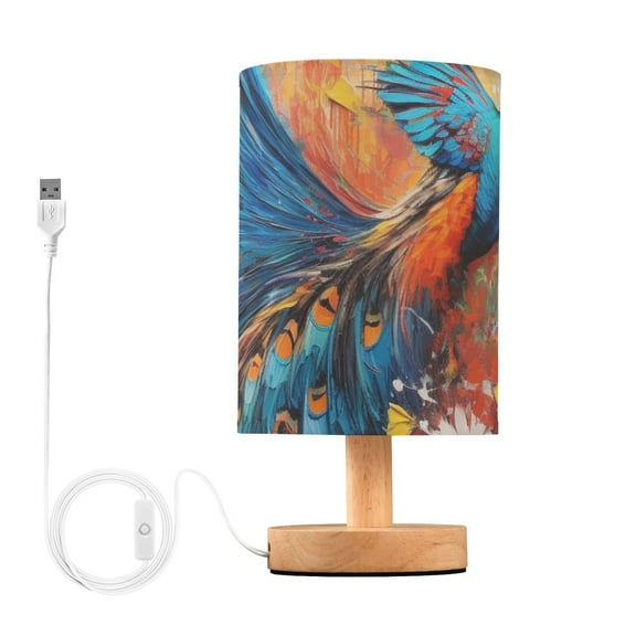 Peacock Abstract Bedside Table Lamp LED Warm Lights with USB Charging Port Retro Cylinder Desk Lamps