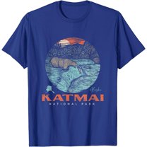Katmai National Park Vintage Bear Fishing Outfit Adventure Unisex T-Shirt for Men Women Kids Toddler,Royal Blue Color,Size 3XL