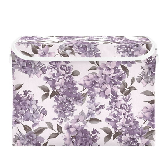 Lilac Vintage Color Foldable Storage Bin with Lid and Handle Collapsible Storage Box 16.5 x 12.6 x 11.8 inches