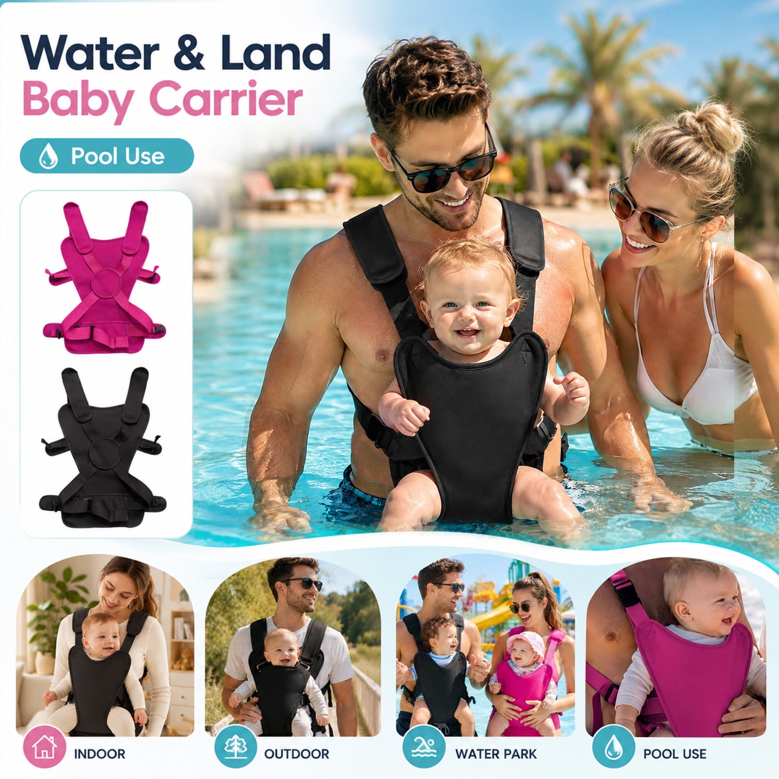Adjustable Baby Water Carrier, Soft Neoprene Swim Sling for Infants & Toddlers, Breathable Lightweight Chest Holder for Summer