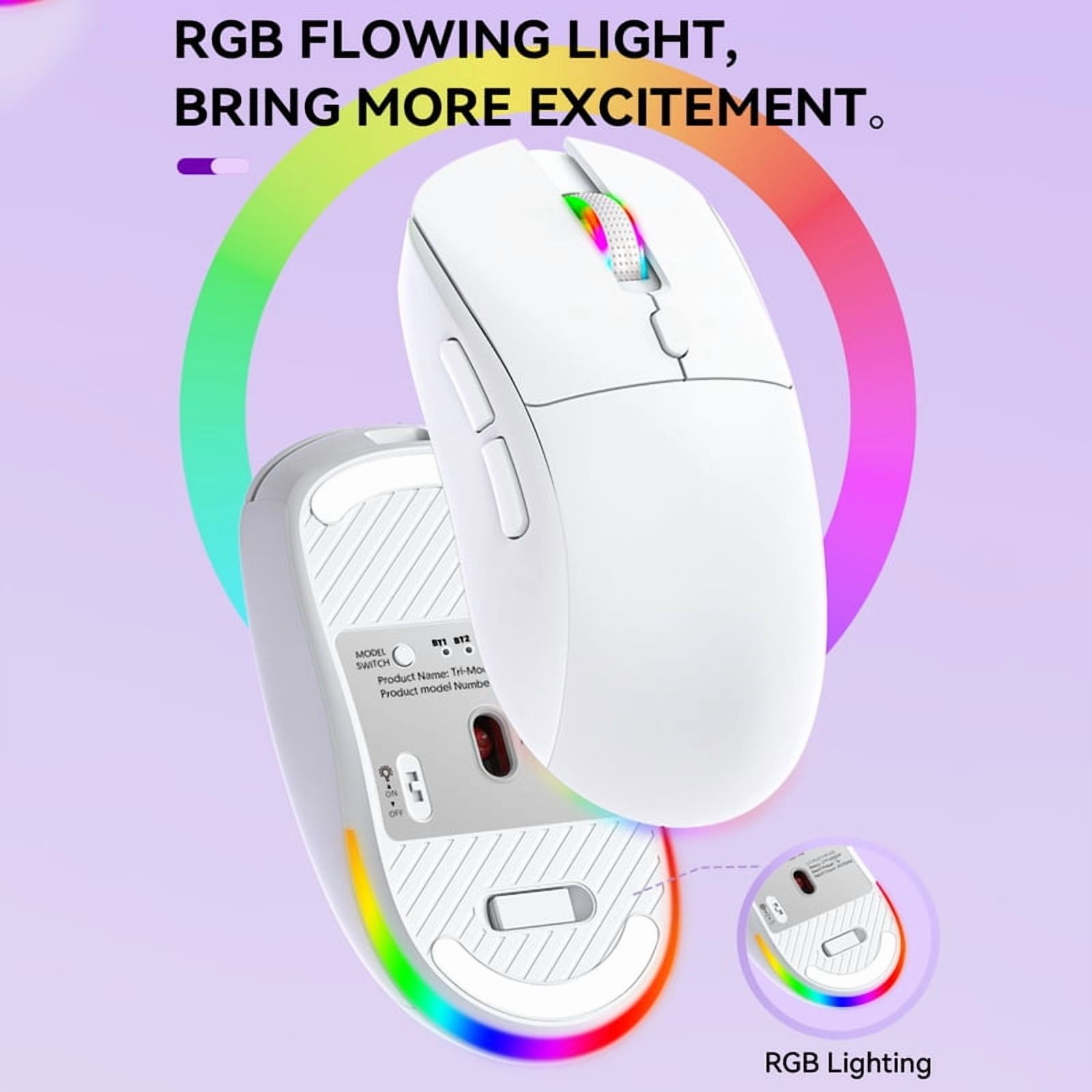 Tri-mode RGB Gaming Mouse Dual BT/2.4G/USB Wired Mouse Rechargeable Mouse 6 Button 4800DPI Bluetooth 5.3 Mouse for Laptop Tablet