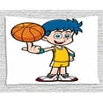 thumbnail image 1 of Kids Sports Tapestry, Genius Boy Rolling the Ball Athlete Professional Basketball Player Graphic, Wall Hanging for Bedroom Living Room Dorm Decor, 60W X 40L Inches, Multicolor, by Ambesonne, 1 of 2
