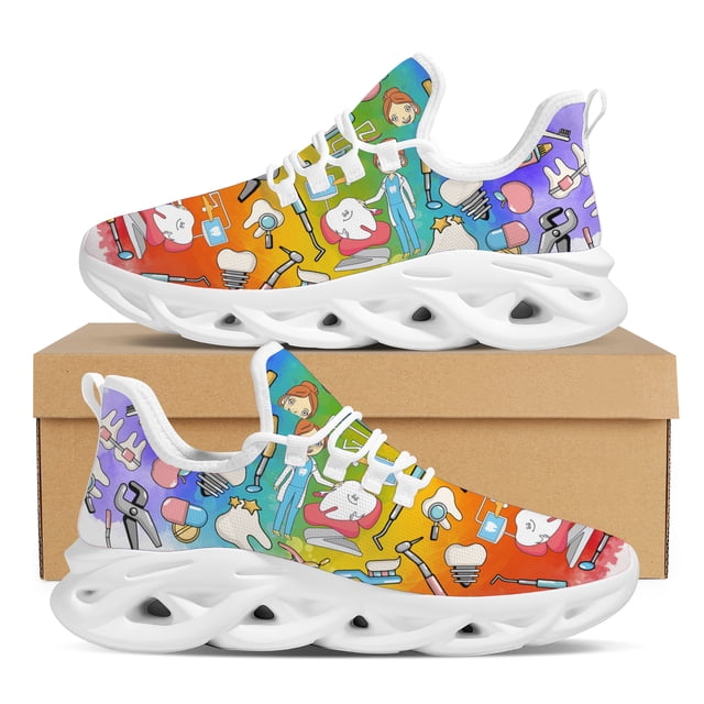 Zapatillas deportivas con estampado de herramientas dentales de hospital de dibujos animados para mujer, zapatos casuales con cordones, zapatos planos transpirables antideslizantes, calzado femenino