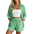 thumbnail image 3 of GUACER Two Piece Sets for Women Summer Striped Long Sleeve Button Shirts and Drawstring Waist Shorts Casual Outfits, 3 of 8