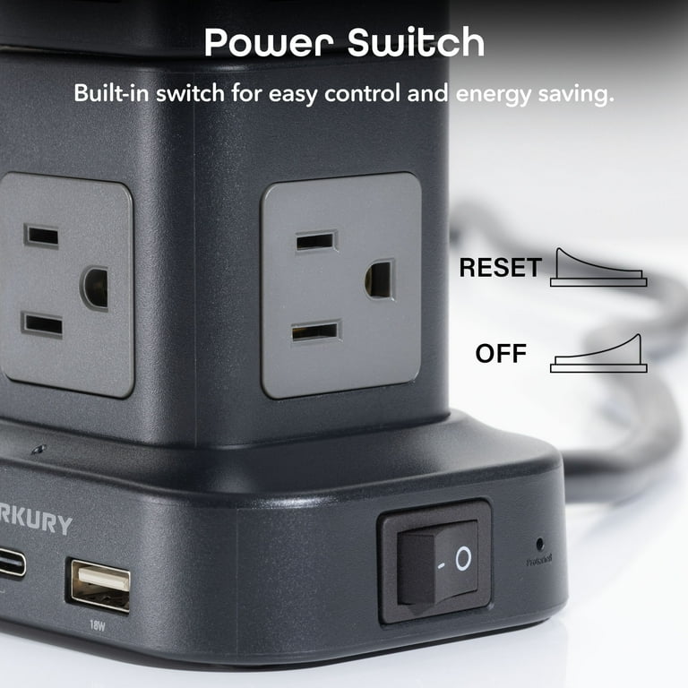 Merkury Innovations Power Tower Surge Protector, 14 AC, 6 USB-A, 4