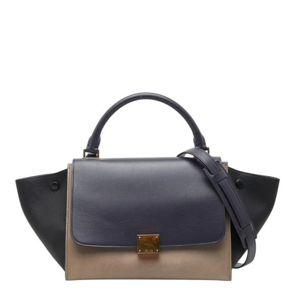 Pre-Owned Celine Trapeze Small Tricolor Handbag/Shoulder Bag (2-way) in Beige, Black, and Gray...