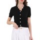 thumbnail image 1 of Suéteres de punto cortos de manga corta con cuello en V para mujer Inspire Chic, color negro, talla M, 1 of 5