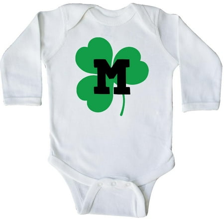 Alphabet Baby Clothes - Inktastic Irish Shamrock Letter M Monogram Long Sleeve Creeper St Patricks Day Alphabet Green Clover Monogrammed Childs Holiday Initial L Cute Logo Hws