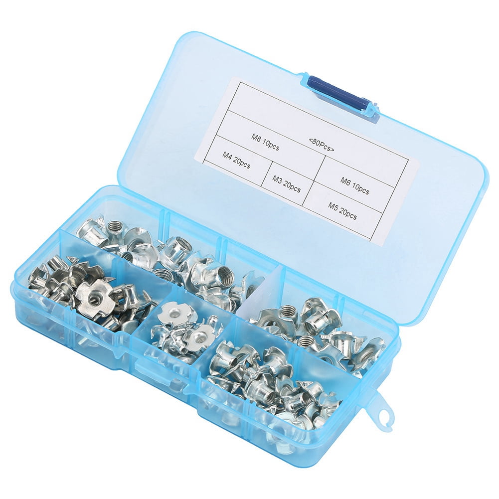 80pcs T Nut Four-Pronged M3/4/5/6/8 Tee Nuts Kits For Woodworking Furniture New 
