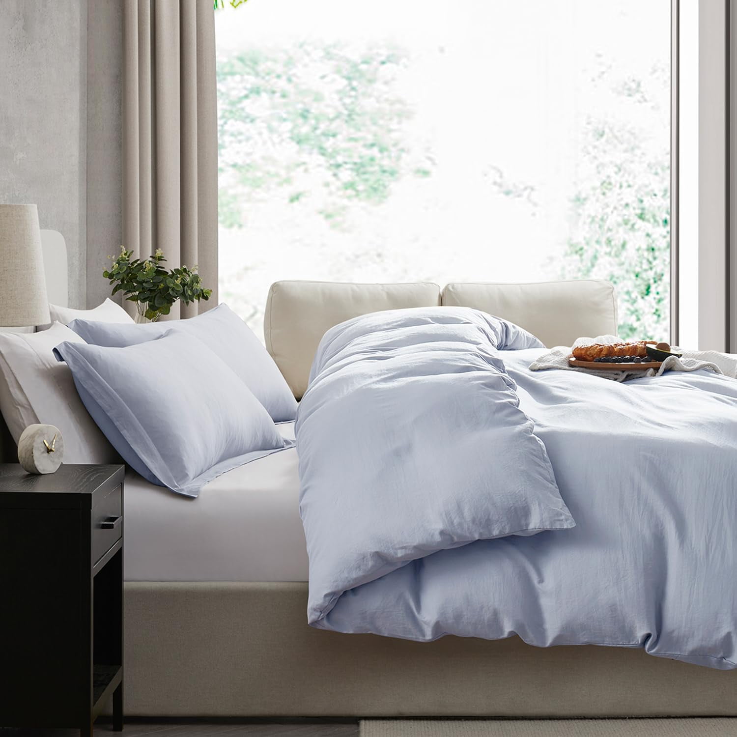 LammaLoe Duvet Cover Ful Size, Soft Prewashed 3-Piece Duvet Cover Bedding Set with Pillow Shams, Ice Blue