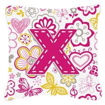 Letter Flowers and Butterflies Pink Fabric Decorative Pillow
