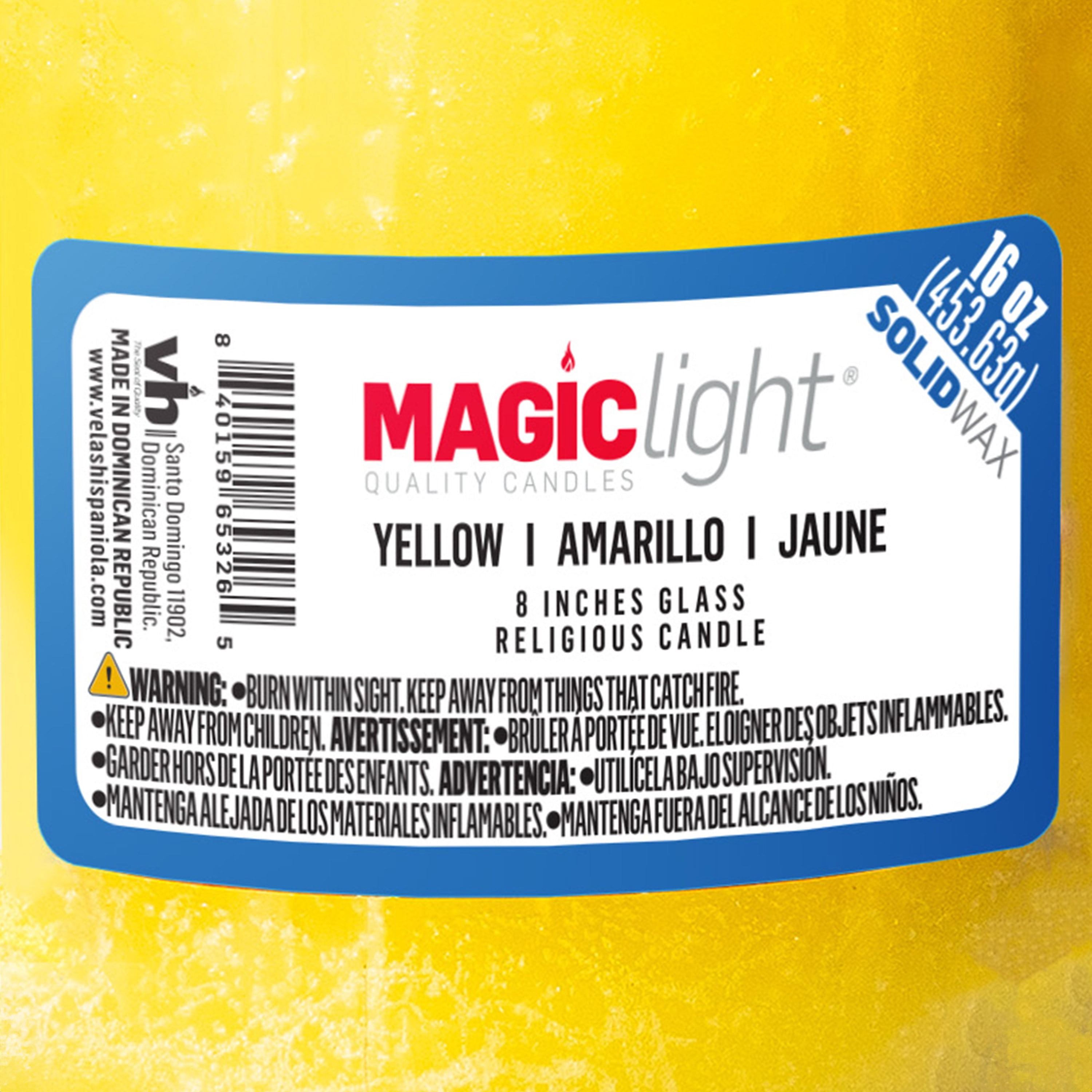 MagicLight Religious Unscented Candle, 16 oz Yellow Wax in Clear Glass Jar