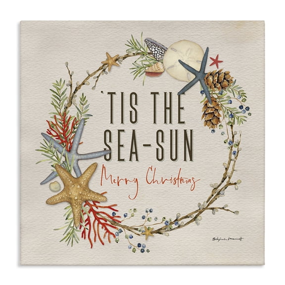 Stupell Industries Traditional Tis the Sea-Sun Nautical Christmas Wreath Canvas Art, 30 x 30, by Stephanie Workman Marrott