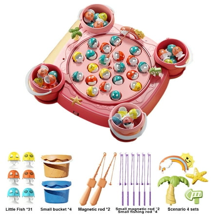 Esaierr Baby Kids Fishing Game Set Toddler Fishing Rod Electric Spinning 360° Fishing Toys Adjustable Spinning Switch Toys Suitable for Boys Girls 3+ Years Old