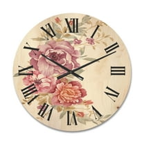 Designart 'Bouquet of Purple and Pink Flowers III' Farmhouse Wood Wall Clock