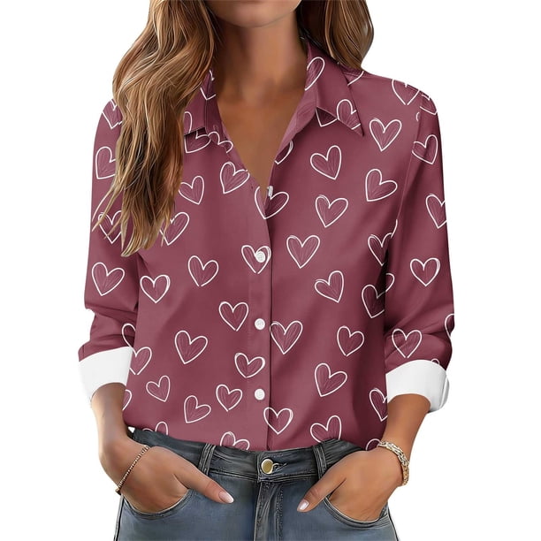 TaTaai Women Long Sleeve Collared Casual Printed Shirt Button Down Top Ladies Office Commute Daily Wear Soft Comfortable Non See Through Versatile Blouse Gift