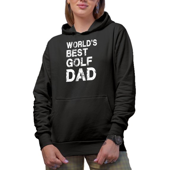Distressed World's Best Golf Dad, Father Golf Player, Golfing or Golfer Themed Merch Gift, Black Hooded Sweatshirt or Hoodie, Small