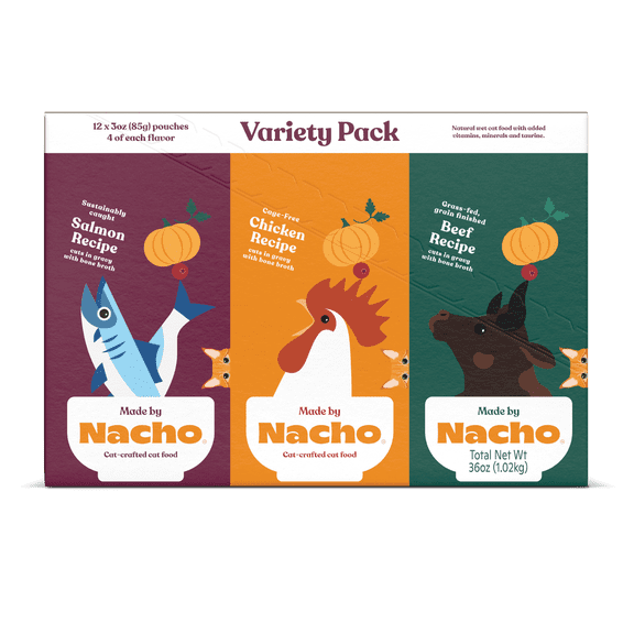 Nacho Cuts in Gravy with Bone Broth wet cat food variety pack (12ct pack, 36 oz)