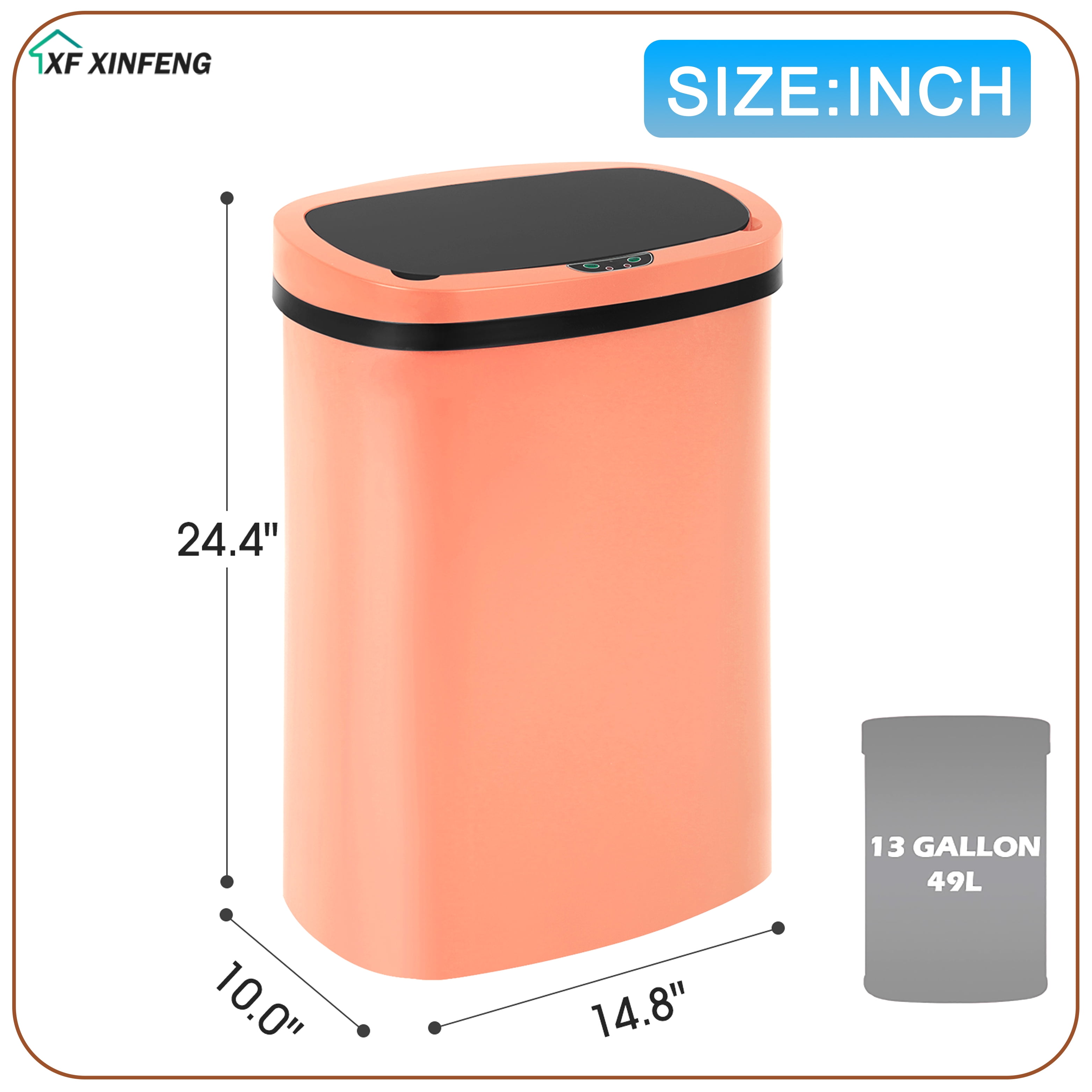 XF XINFENG 13 Gallon 49 L Dustbin Kitchen Trash Can with Lid Automatic Sensor Touch Bin, Garbage Can, Waste Bin, For Bathroom/Double Bed/Bedroom/Home/Office, Pink