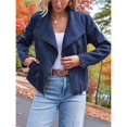 thumbnail image 6 of Women Faux Leather Jackets Suede Fall Fashion Outfits Winter Clothes Open Front Cropped Coat Outwear Blue S, 6 of 8