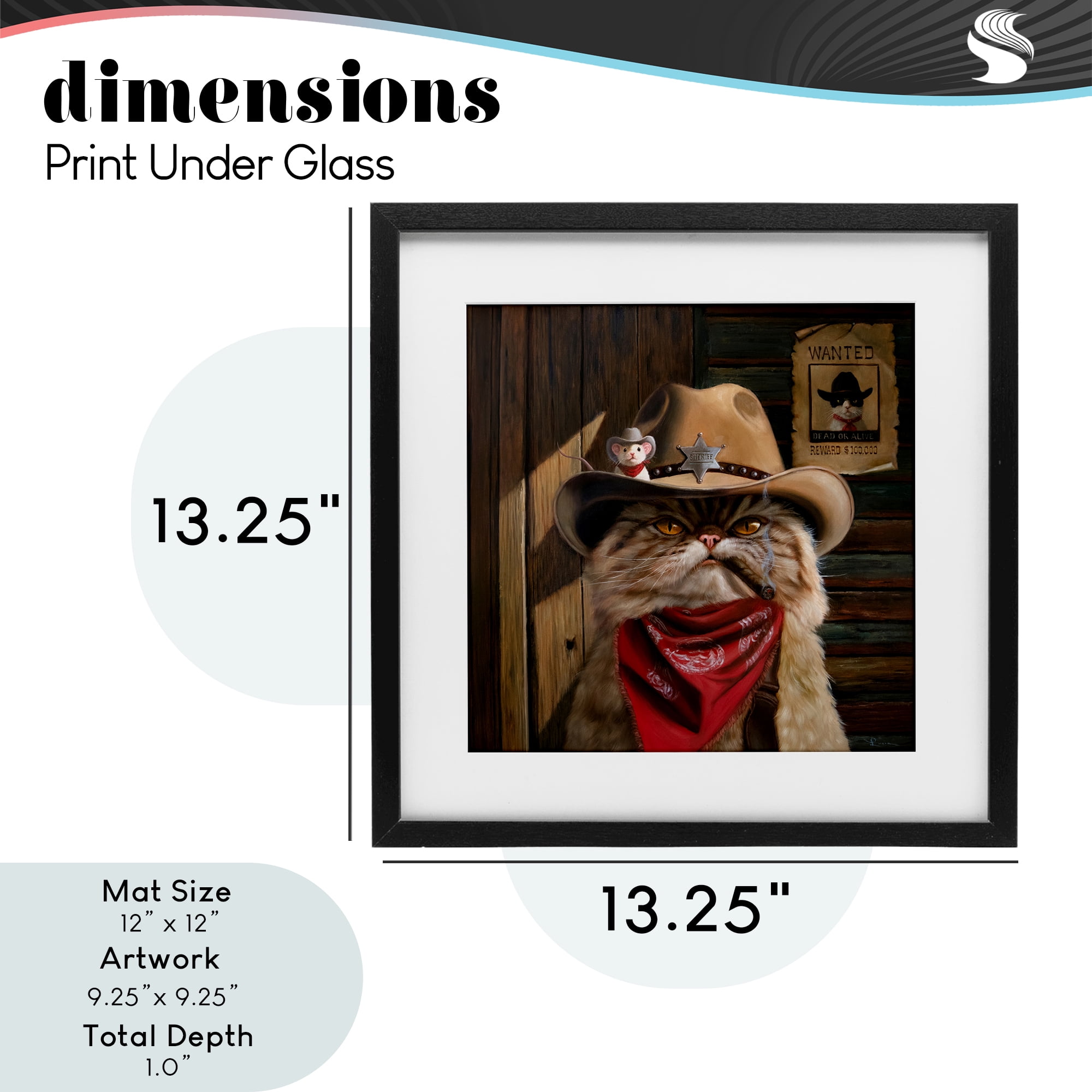 Deputy Purrkins Cat Sheriff Black Framed Print Under Glass, design by Lucia Heffernan