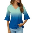 thumbnail image 1 of UNITWRY Summer Tops For Women Half-Sleeve V-Neck Blouse T-Shirt Gradient Ruffled Sleeve Tunic Top, 1 of 5