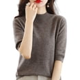 thumbnail image 2 of Pink Season Women T-shirt Round Neck Half Sleeves Loose Fit Knitting Pullover Leisure Wear Solid Color Ladies Top Blouse Spring Summer Knitted Shirt Casual Wear, 2 of 8