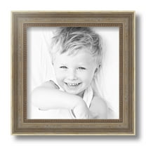 ArtToFrames 9x9 Inch Aged White Gold Picture Frame, This Silver Wood Poster Frame is Great for Your Art or Photos, Comes with Regular Glass (2036)