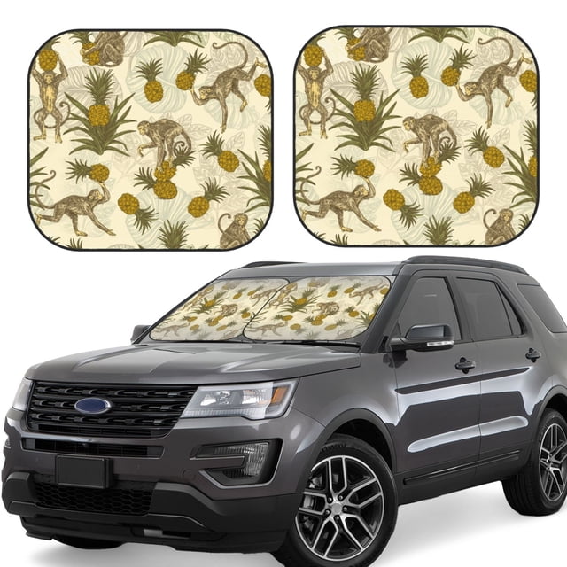 Vsdgher Monkeys and Pinealpples Print Car Windshield Sun Shade, Reflective Sunshade Window Sunshade Sun Visor Protector Fit for Cars,Trucks,SUVs-Small